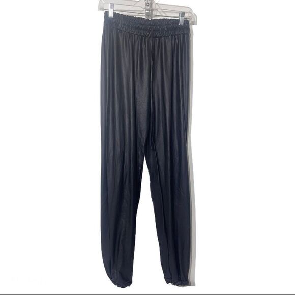 K too waxed fabric faux leather joggers pants L lg - Picture 1 of 16